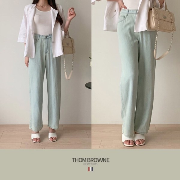 톰브라운  23SS  HIGH WAIST WIDE LINEN DENIM PANTS