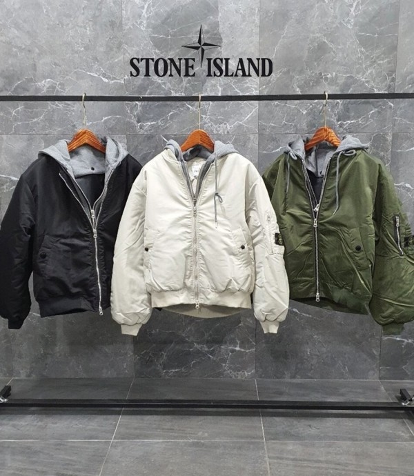 [STONE ISLAND] 스냅 포인트 후드 탈부착 블루종 자켓