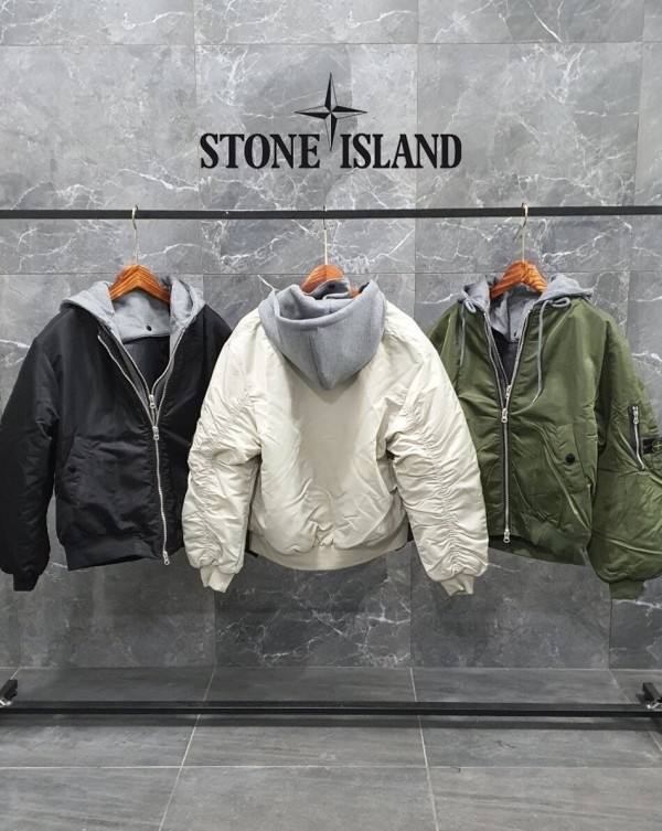 [STONE ISLAND] 스냅 포인트 후드 탈부착 블루종 자켓