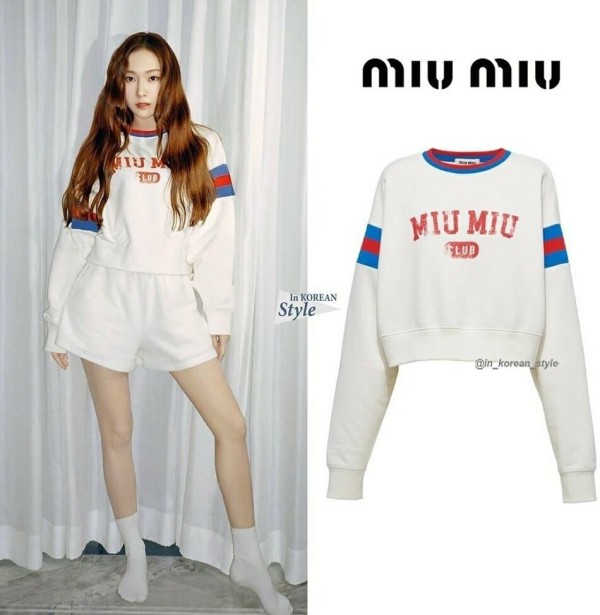 MIU MIU  프린트 크롭 코튼 스웻 셔츠