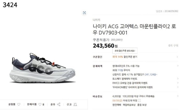 [NIKE] 수입프리미엄급 나이키 ACG 고어텍스 마운틴플라이2 신상