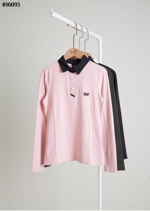 PXG  우븐 카라 배색 롱 슬리브 폴로 티셔츠